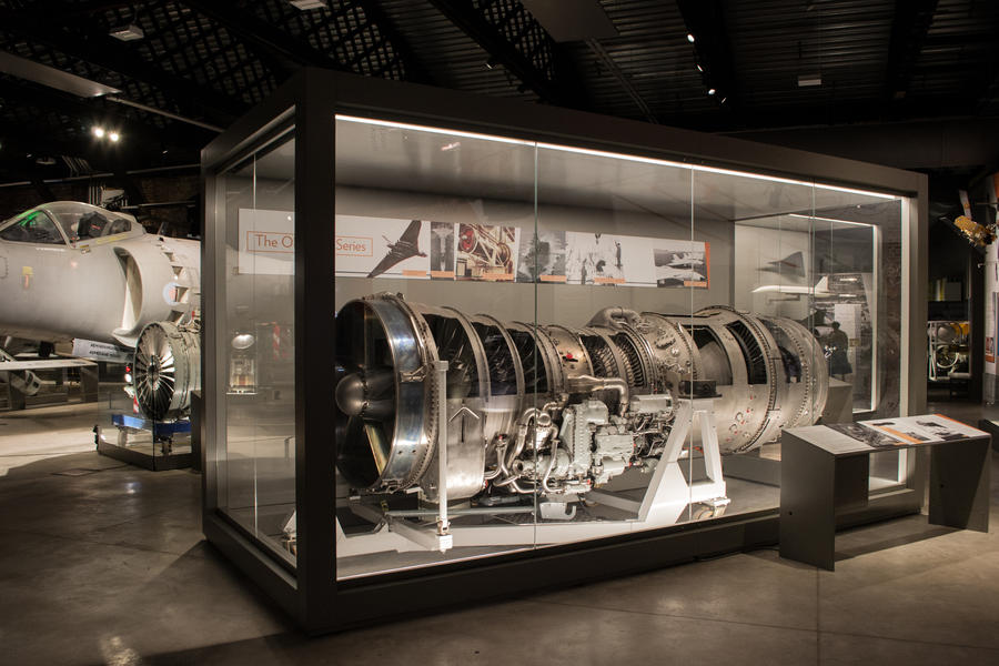 Concorde jet engine in a custom built free-standing showcase